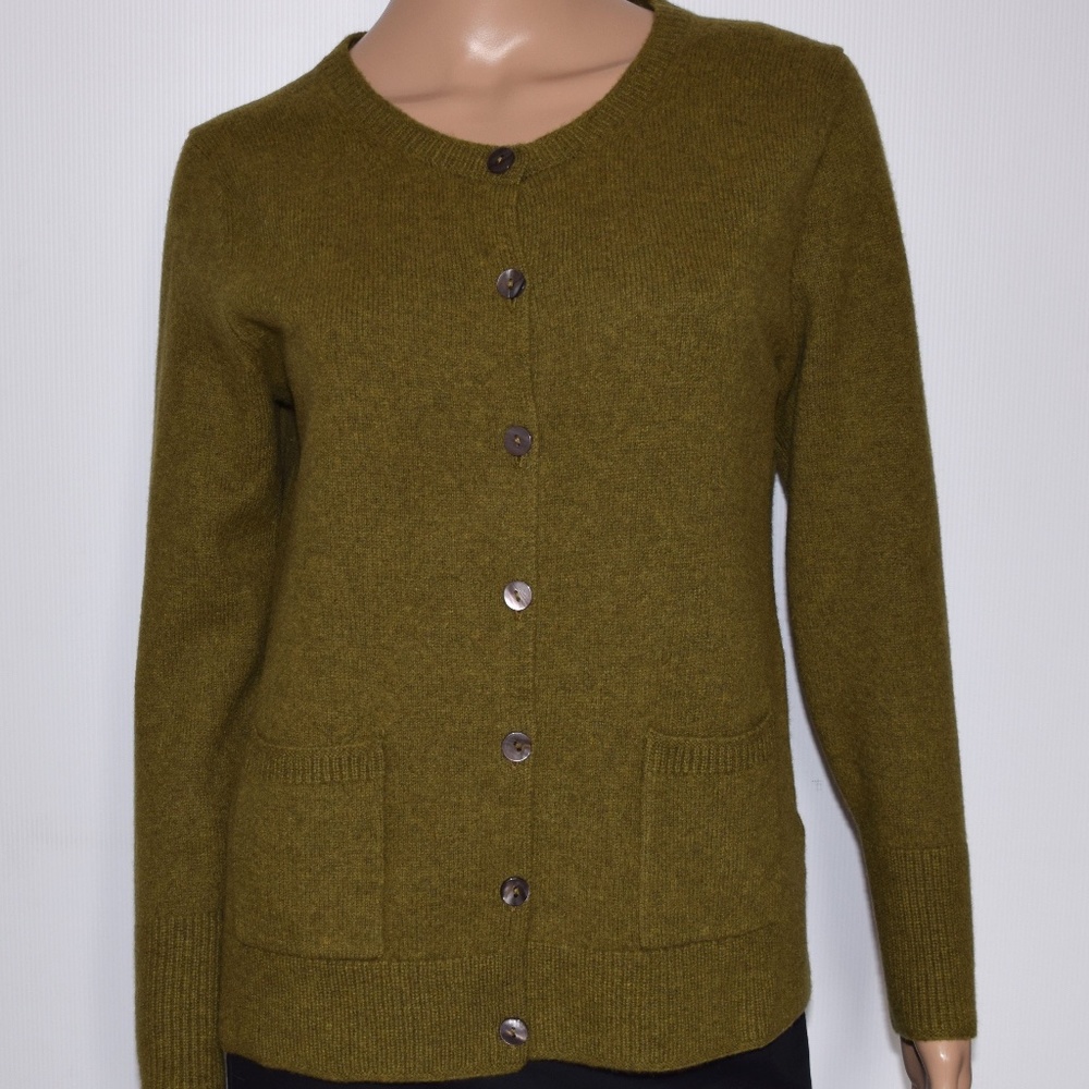 Christian Berg Woman Green Pure Wool Front Pockets Cardigan Size EU 42/US M